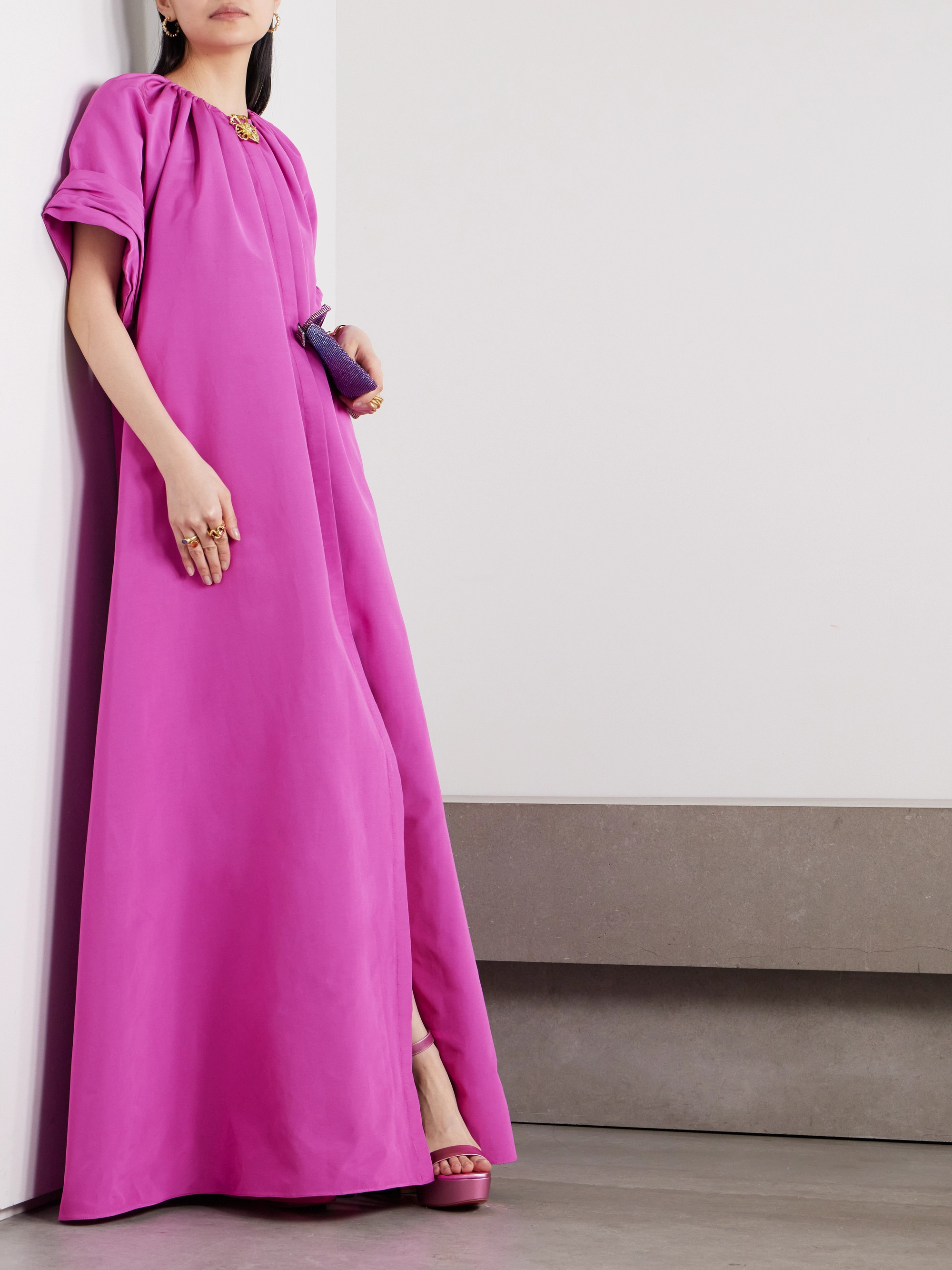 Oscar de la Renta Embellished cotton-blend faille gown