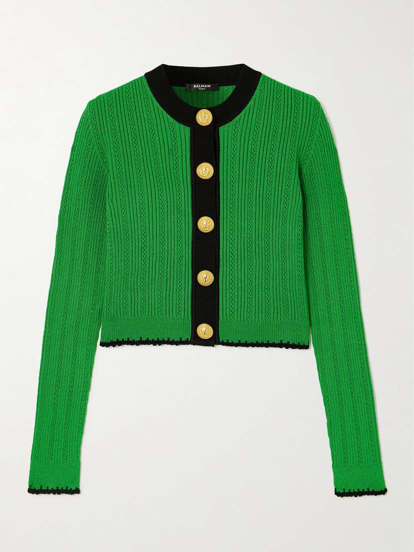 Balmain Cropped Ribbed-knit Cardigan