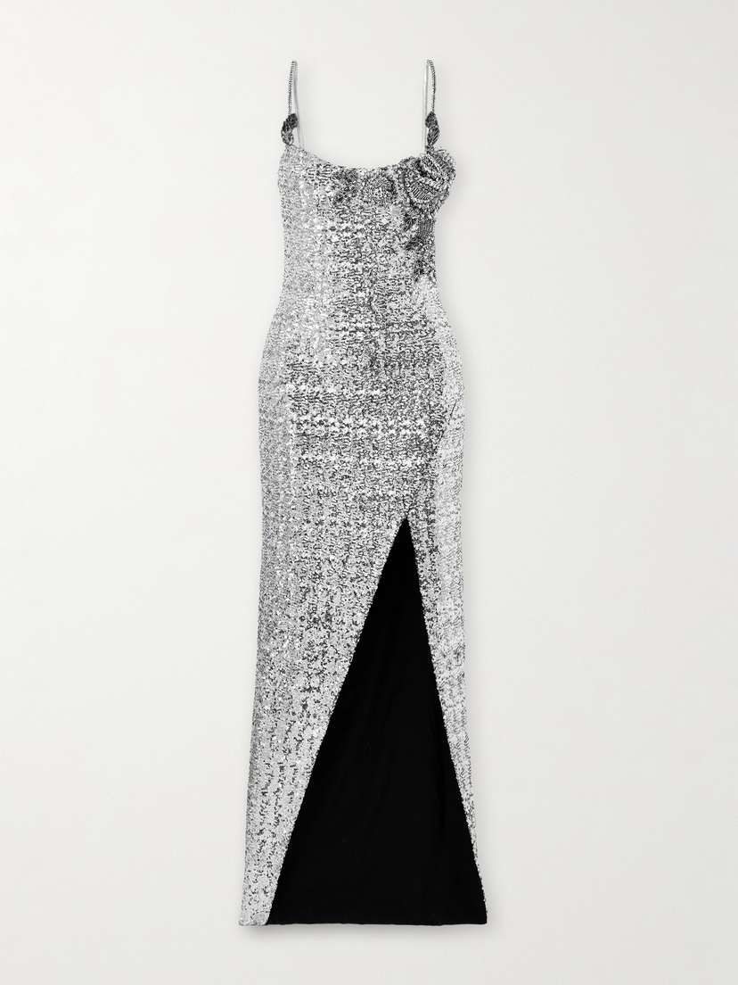 Balmain Embellished Wrap-effect Sequined Chiffon Gown