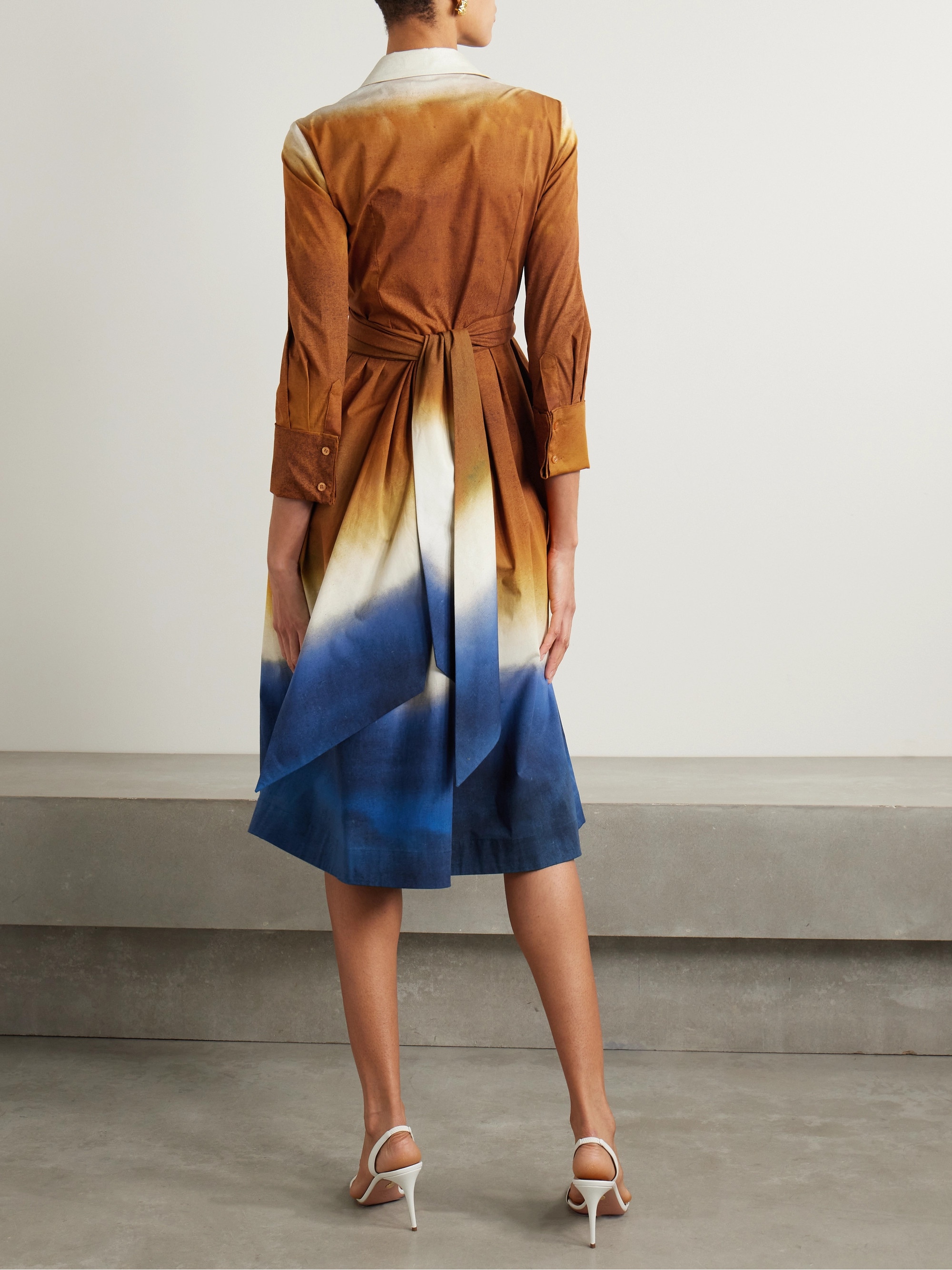 Oscar de la Renta Wrap-effect dégradé cotton-blend poplin midi dress thumbnail