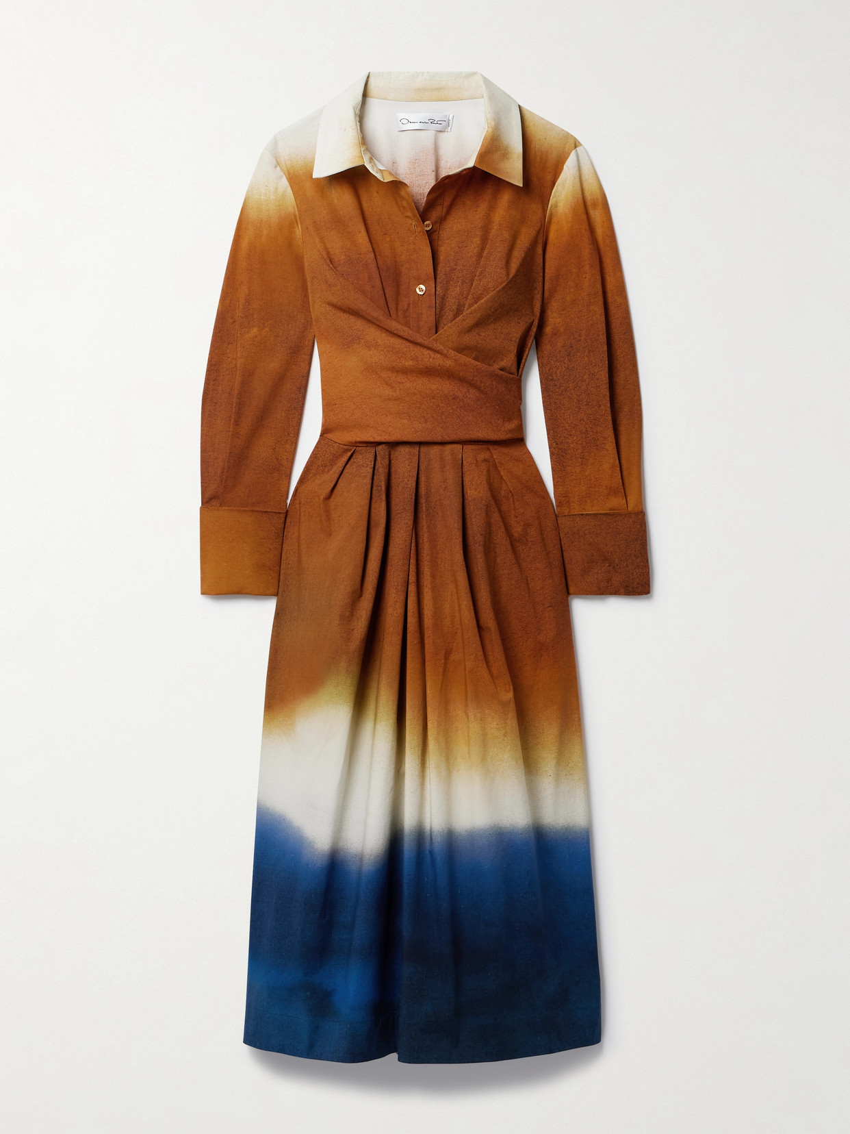 Oscar de la Renta Wrap-effect Dégradé Cotton-blend Poplin Midi Dress - Multi