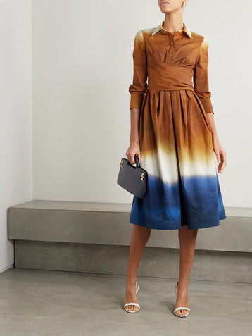 Oscar de la Renta Wrap-effect dégradé cotton-blend poplin midi dress