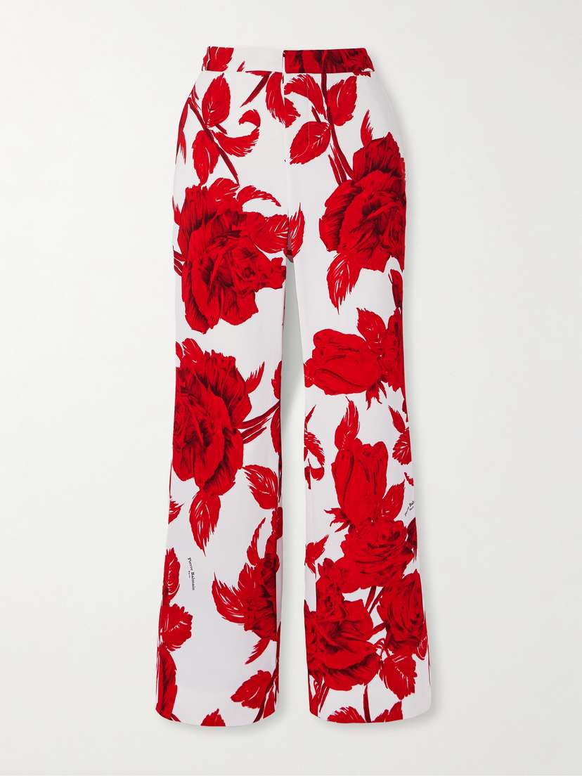 Balmain Floral-print Crepe Flared Pants