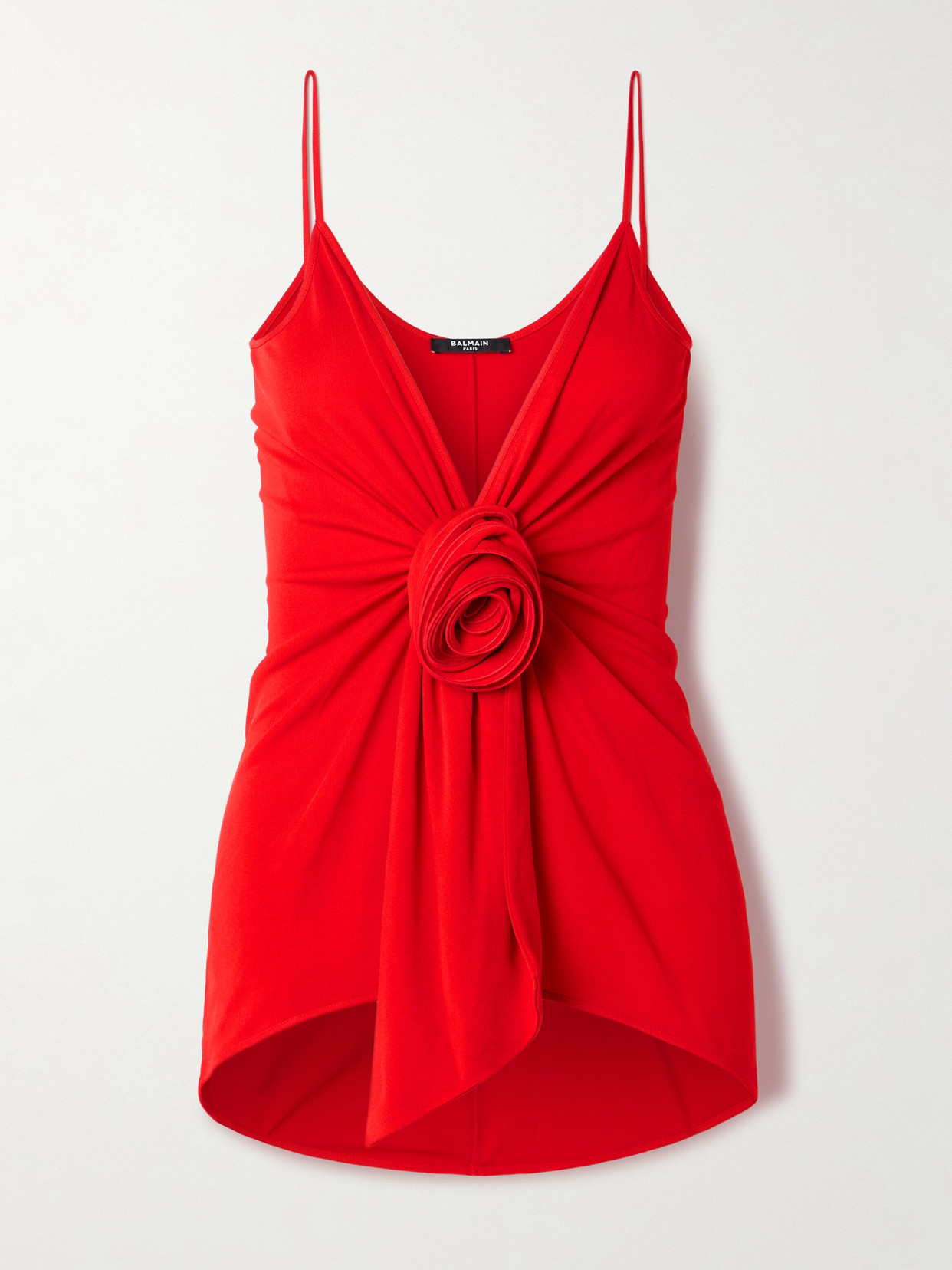 Balmain Appliquéd Draped Crepe Camisole In Red