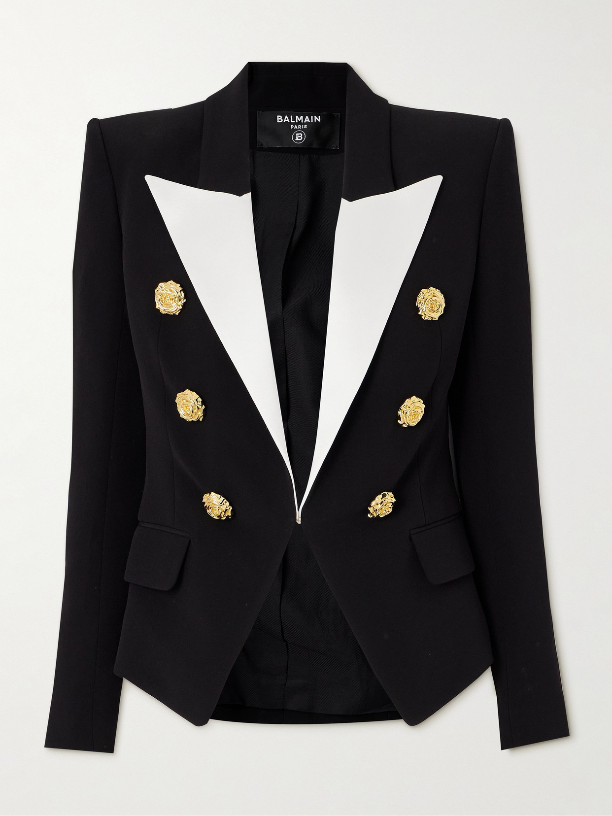 Balmain - Embellished Two-tone Satin-trimmed Twill Blazer - Black