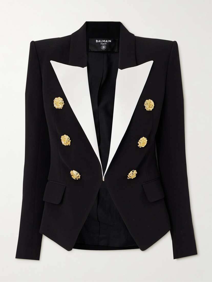 Balmain Embellished Two-tone Satin-trimmed Twill Blazer