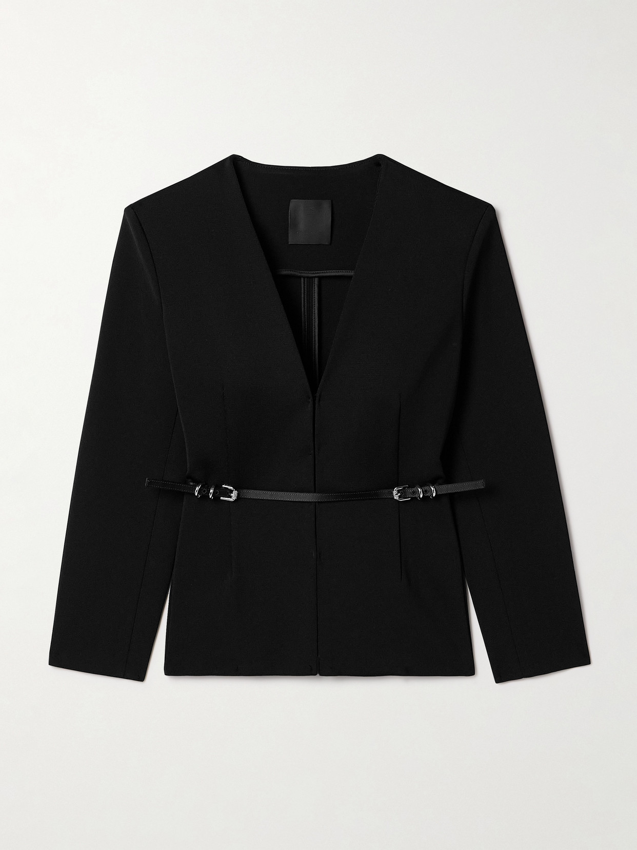 Givenchy Belted Leather-trimmed Jersey Blazer In Black