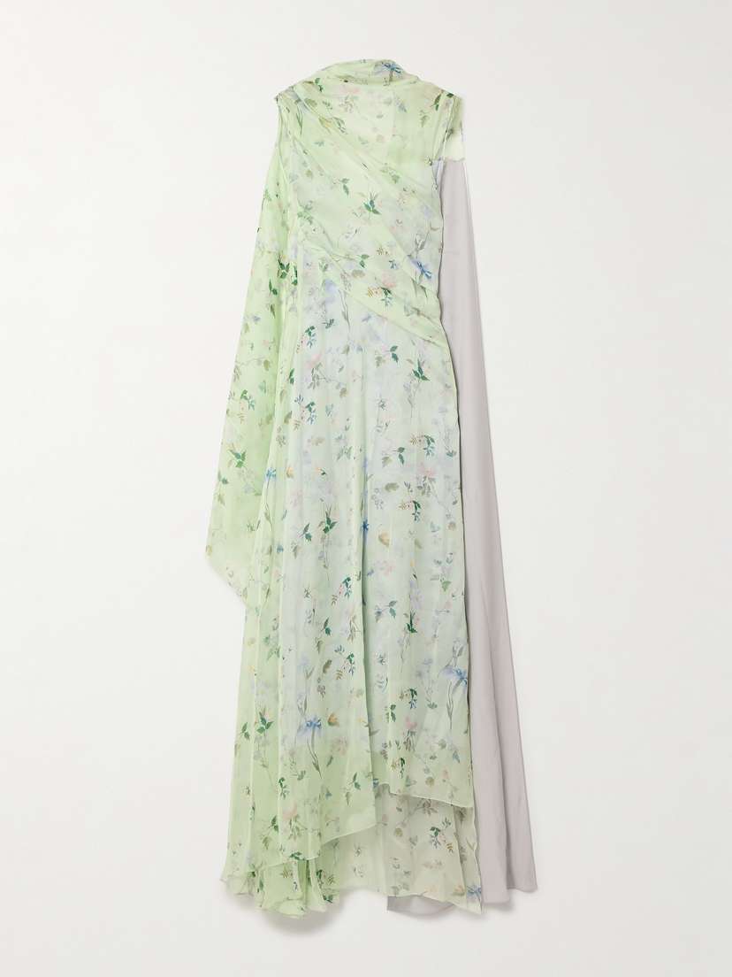 Givenchy Lavaliere Cape-effect Satin-trimmed Draped Floral-print Silk-chiffon Gown