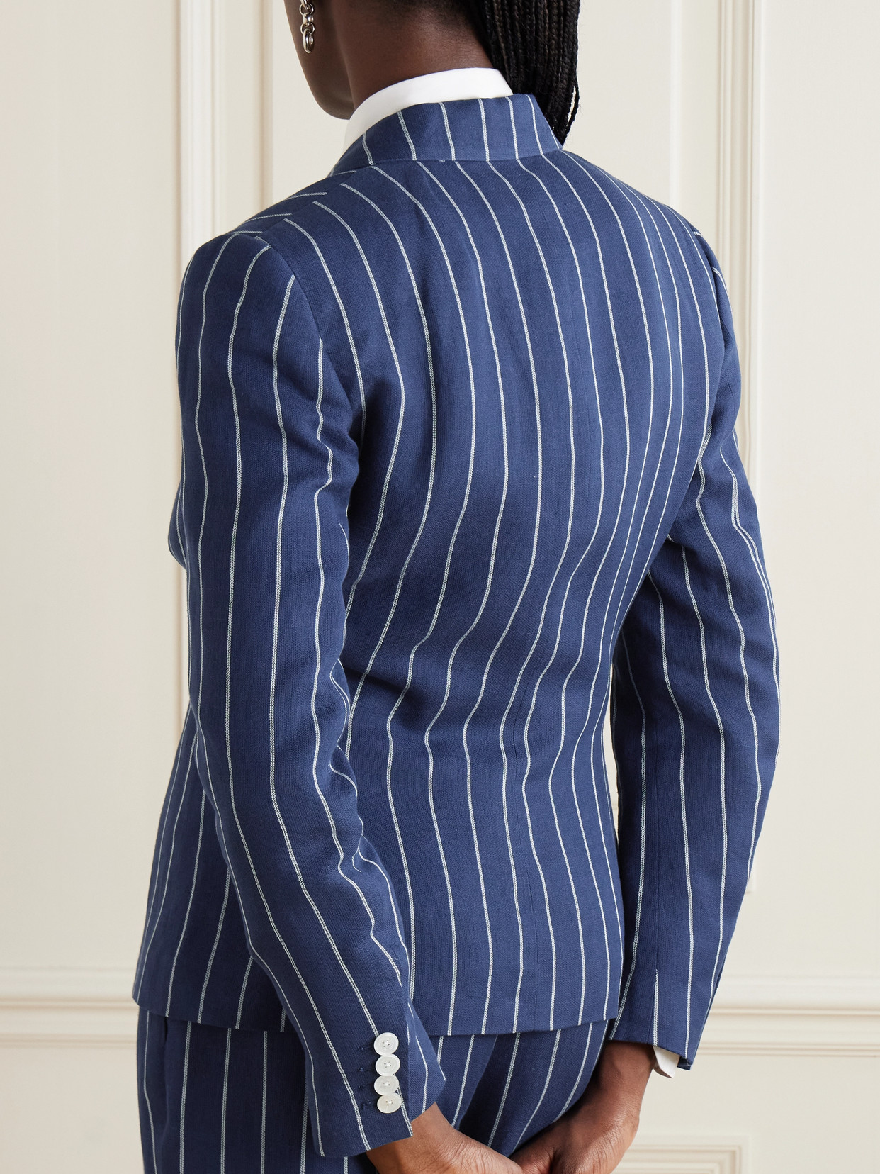 Polo Ralph Lauren Aaiden Striped Linen And Cotton-blend Jacket In Blue