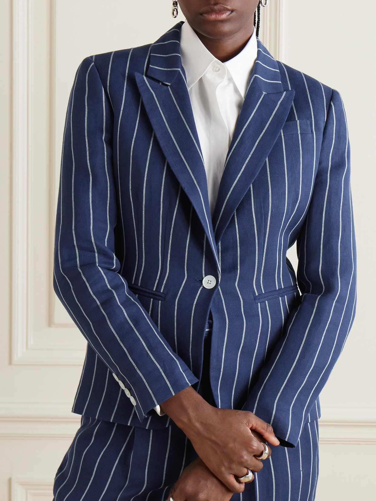 Polo Ralph Lauren Aaiden Striped Linen And Cotton-blend Jacket In Blue