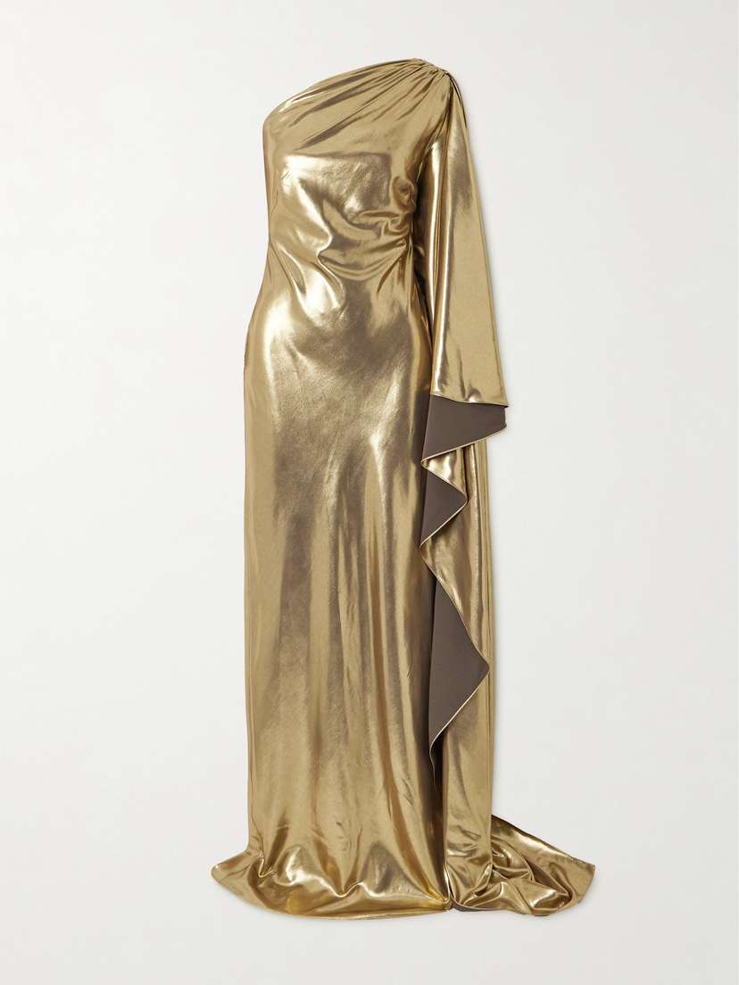 Ralph Lauren Collection Jackeline One-shoulder Asymmetric Draped Lamé Gown