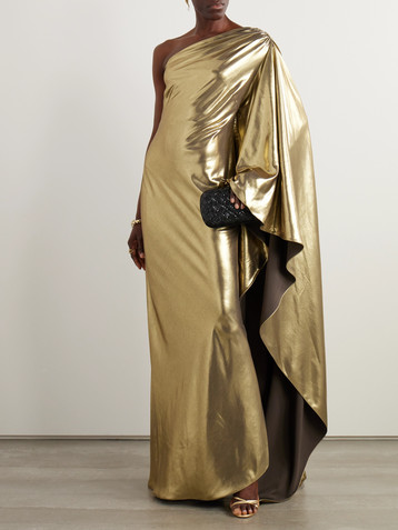 Ralph Lauren Collection Jackeline one-shoulder asymmetric draped lamé gown