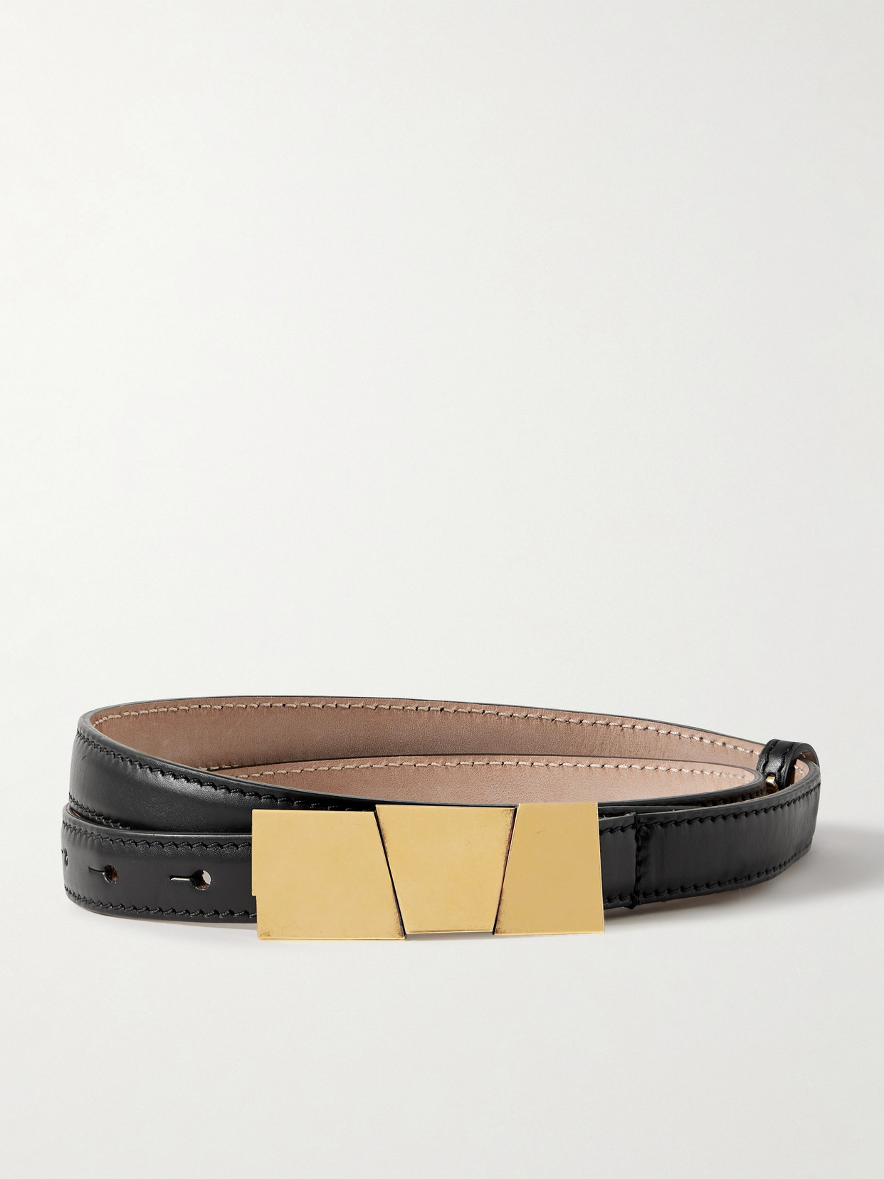 Khaite Axel Antique Gold Wide Leather Belt In Black