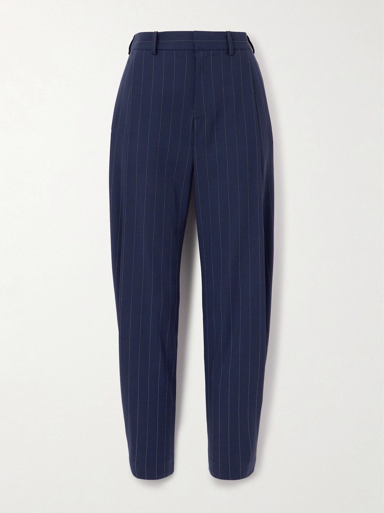 Ralph Lauren Cassidy Pleated Pinstripe Tapered Wide-leg Ankle Pants In Navy/cream