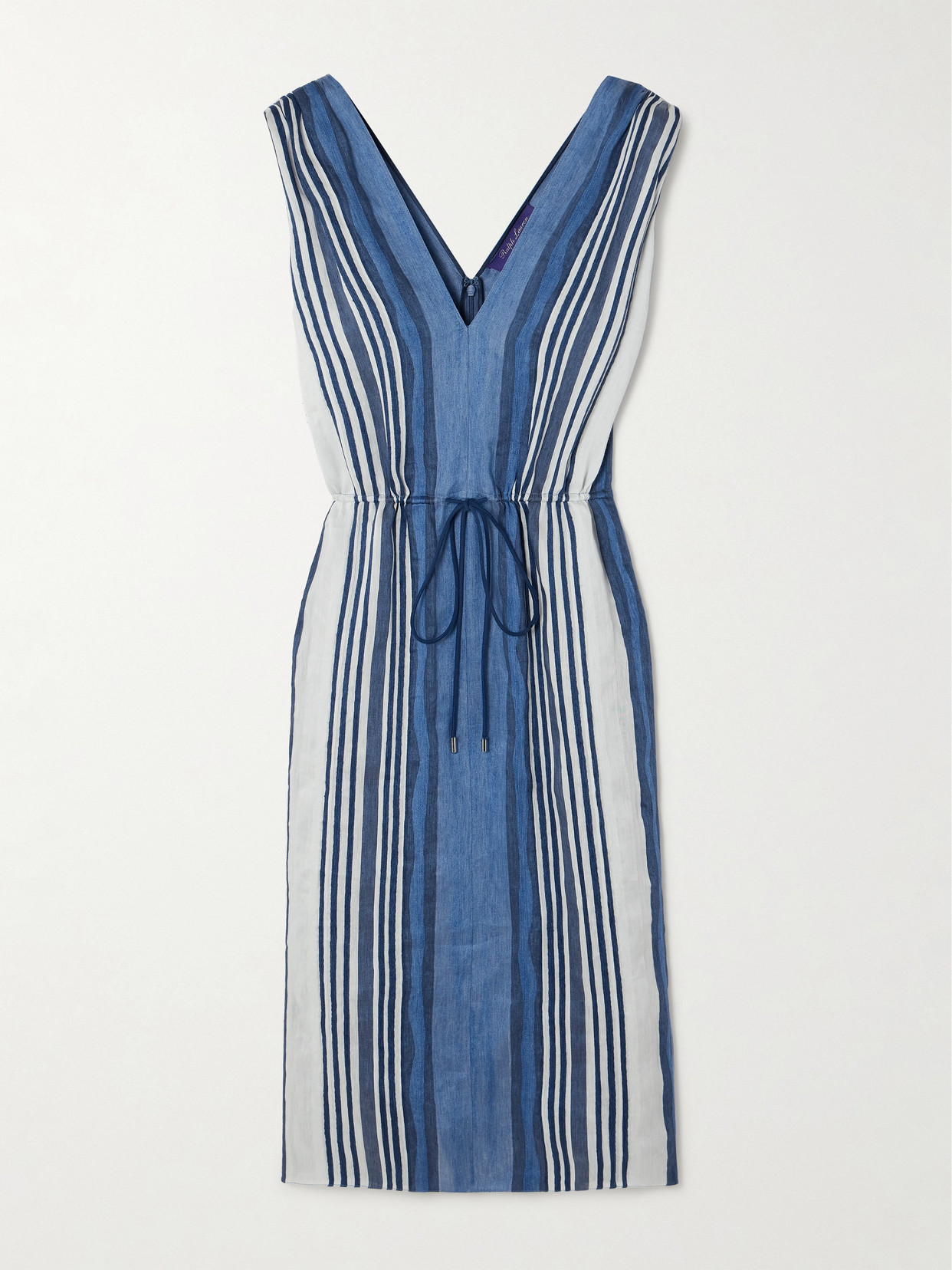 Ralph Lauren Pammela Striped Linen And Silk-blend Midi Dress In Blue