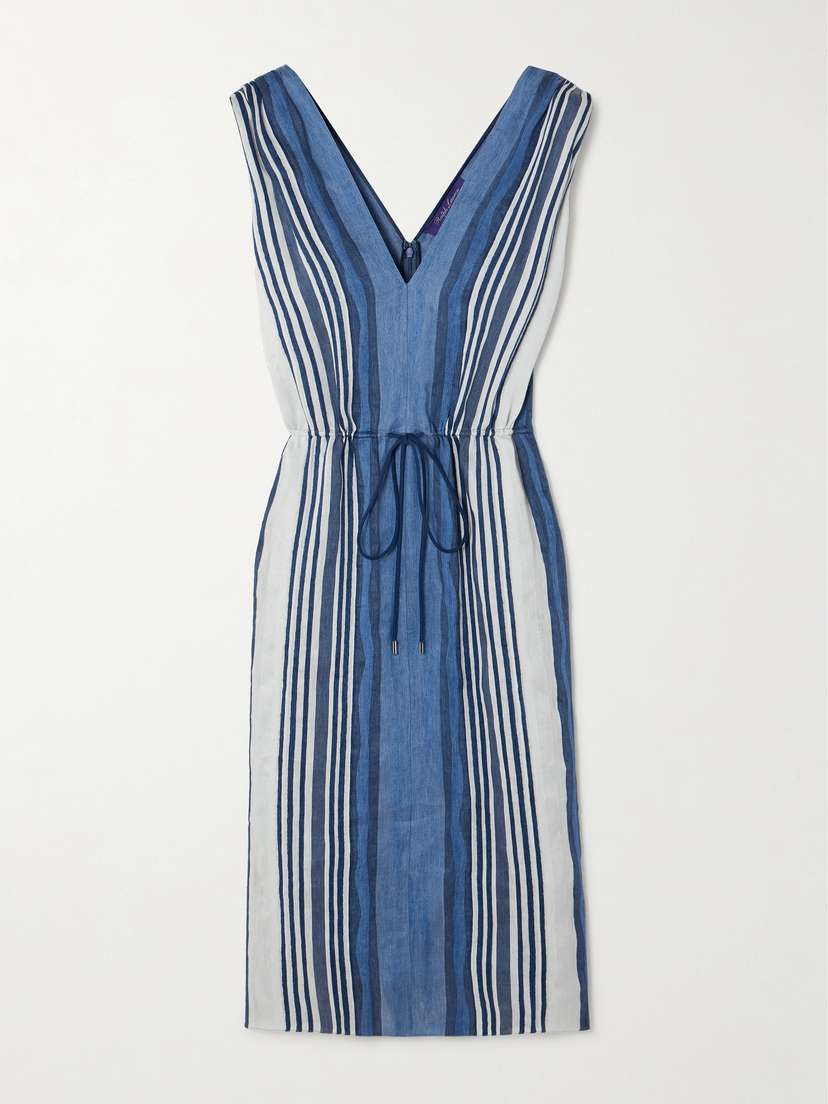 Ralph Lauren Collection Pammela Striped Linen And Silk-blend Midi Dress