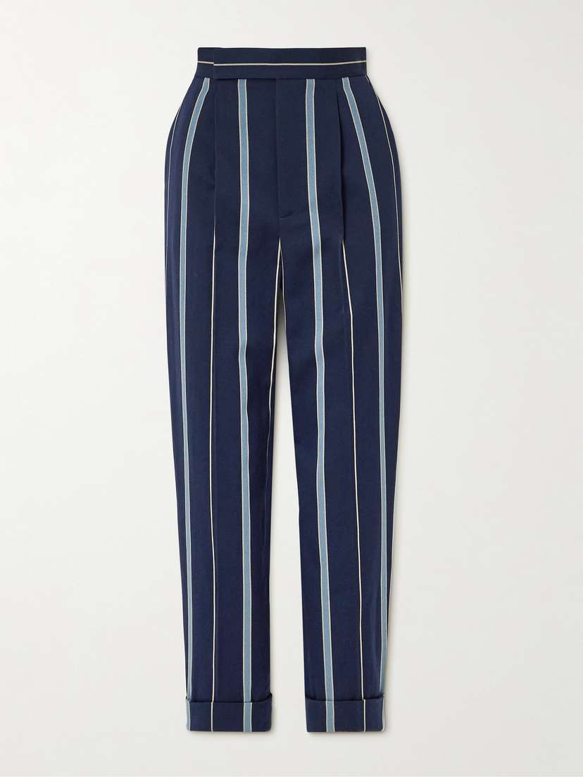 Ralph Lauren Collection Evane Pleated Striped Wool And Cotton-blend Twill Tapered Pants