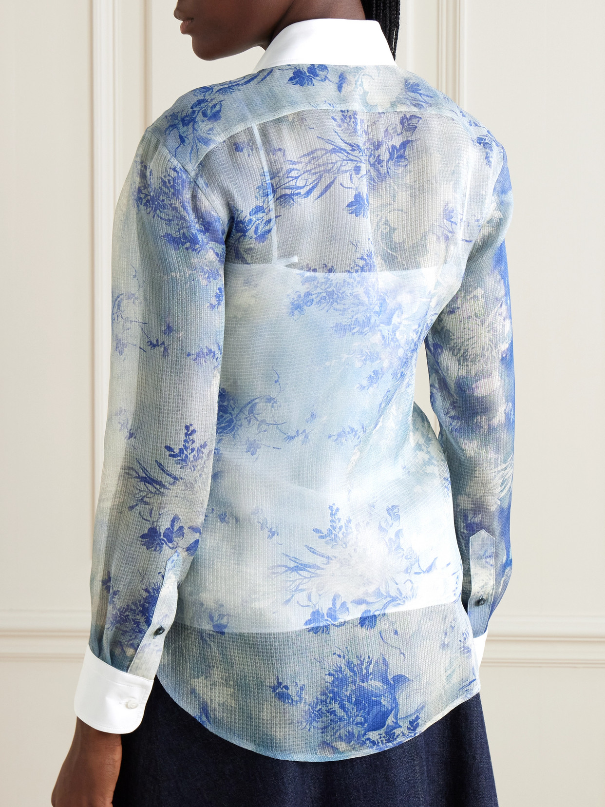 Collection - Nancie Cotton Poplin-Trimmed Floral-Print Silk-Gauze Shirt