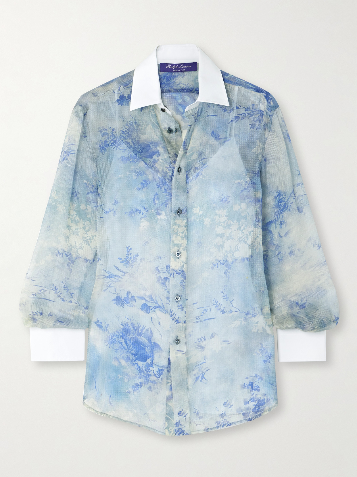 Ralph Lauren Nancie Cotton Poplin-trimmed Floral-print Silk-gauze Shirt In Blue