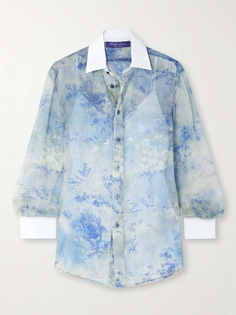 Ralph Lauren Collection Nancie Cotton Poplin-trimmed Floral-print Silk-gauze Shirt