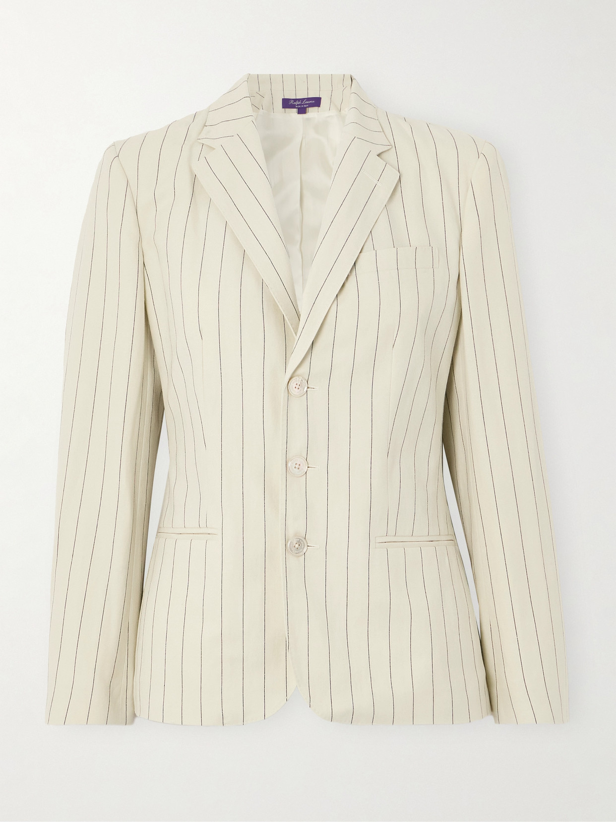 Shop Ralph Lauren Skye Pinstriped Cotton And Linen-blend Blazer In Ivory