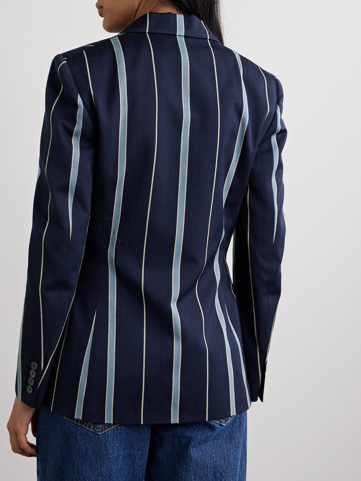 Shop Ralph Lauren Elliot Logo-appliquéd Striped Wool And Cotton-blend Twill Blazer In Blue