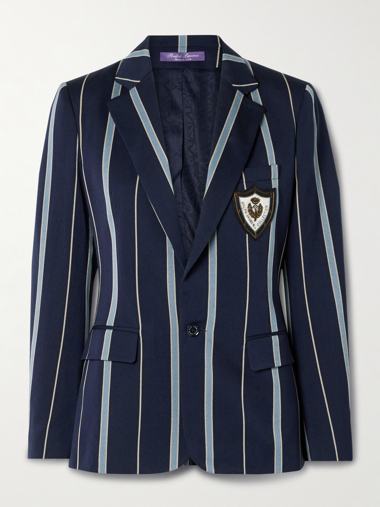 Ralph Lauren Elliot Logo-appliquéd Striped Wool And Cotton-blend Twill Blazer In Blue