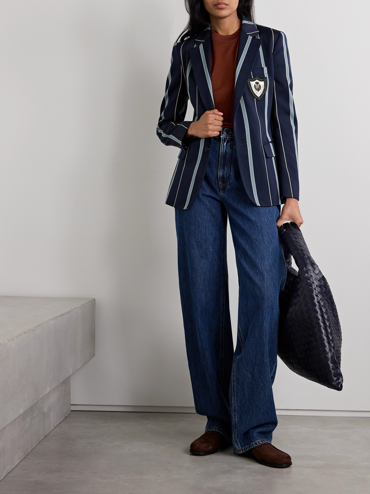 Polo Ralph Lauren Elliot Logo-appliquéd Striped Wool And Cotton-blend Twill Blazer In Blue