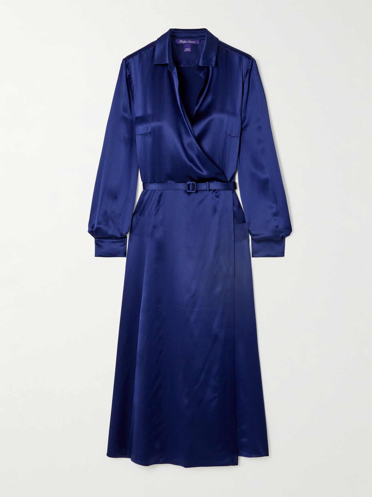 Shop Ralph Lauren Aniyah Belted Silk-satin Midi Wrap Dress In Blue