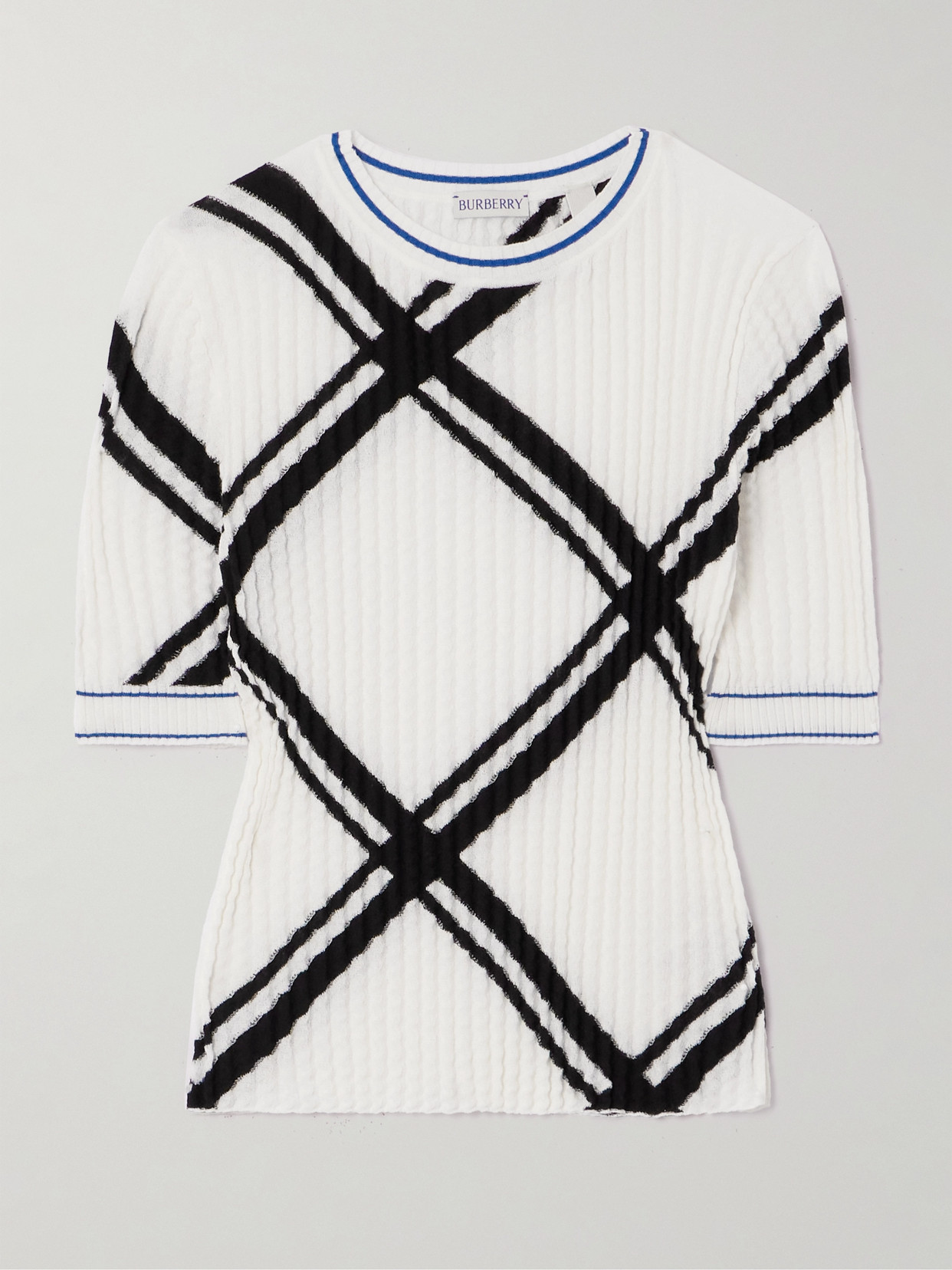 Burberry - Cropped Checked Plissé-cotton T-shirt - White