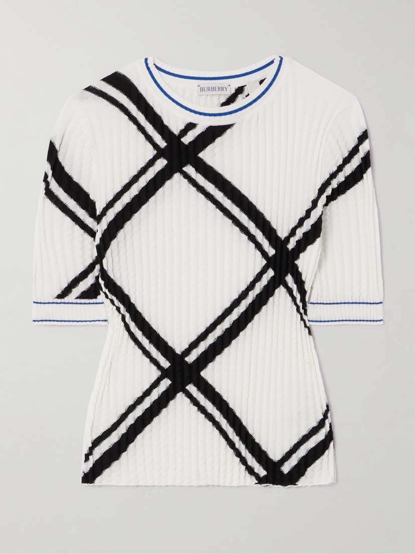 Burberry Cropped Checked Plissé-cotton T-shirt