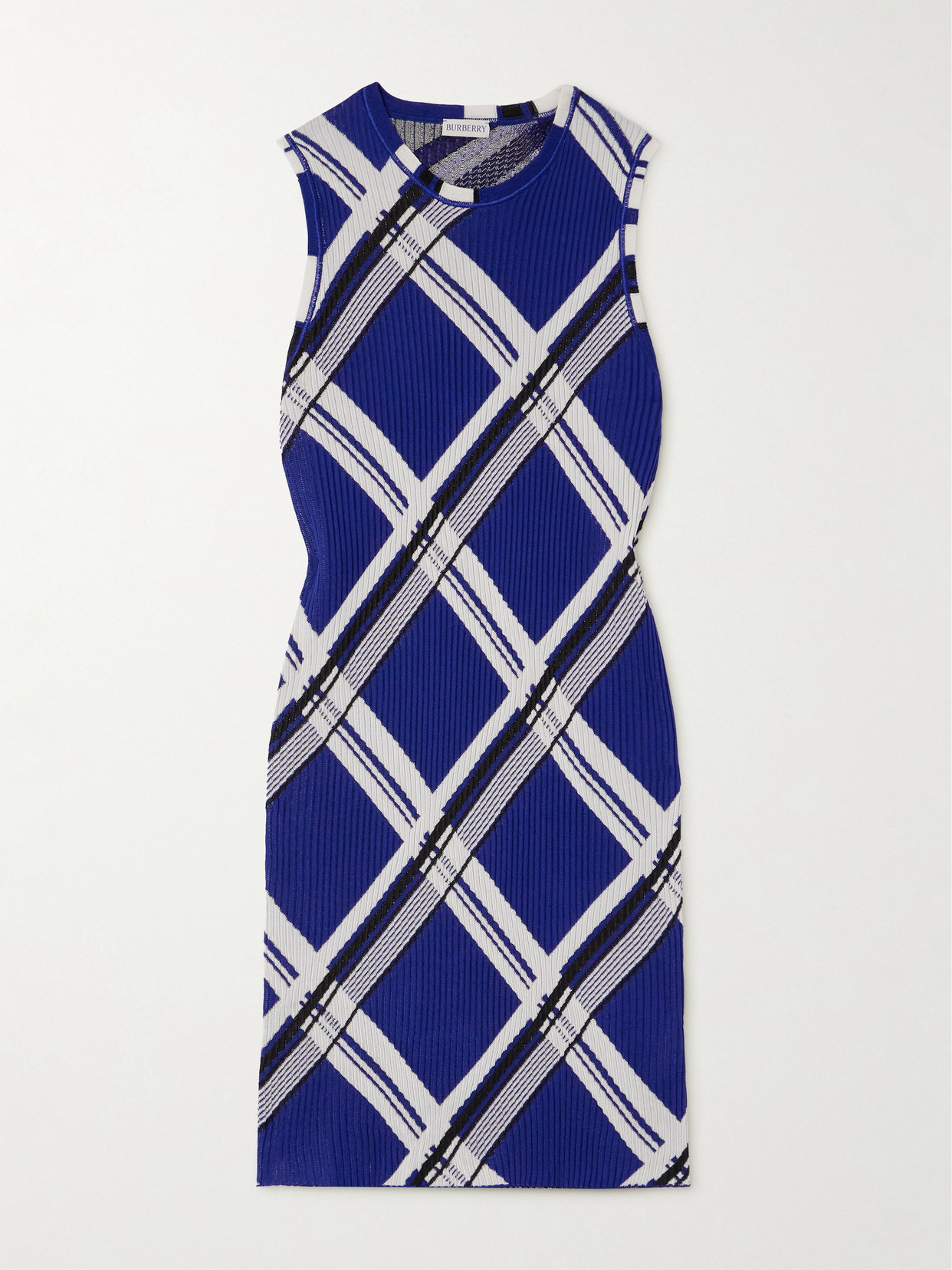 Burberry - Printed Ribbed Silk Mini Dress - Blue