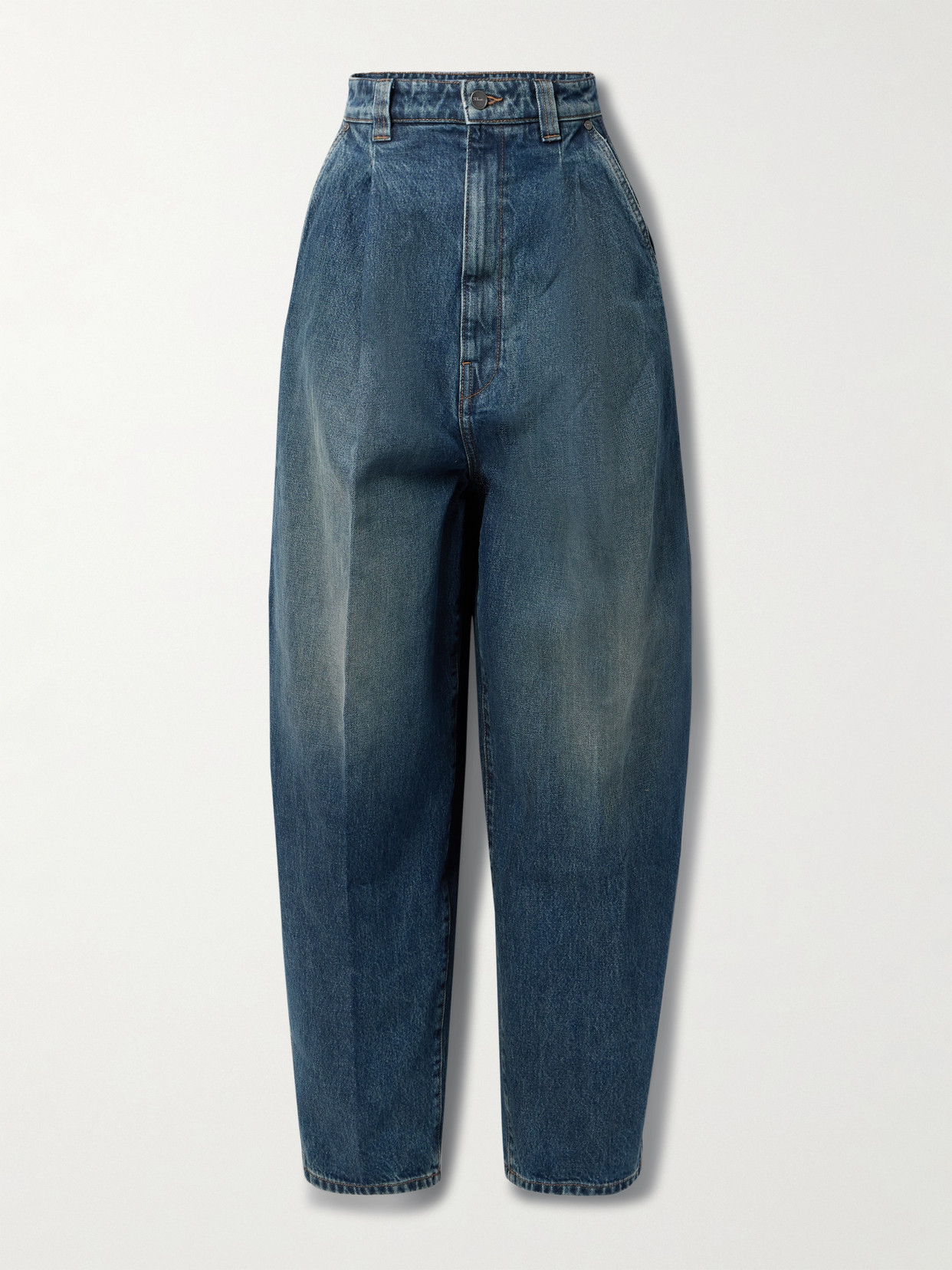 Khaite Ashford Pleated High-rise Tapered Jeans In Blue