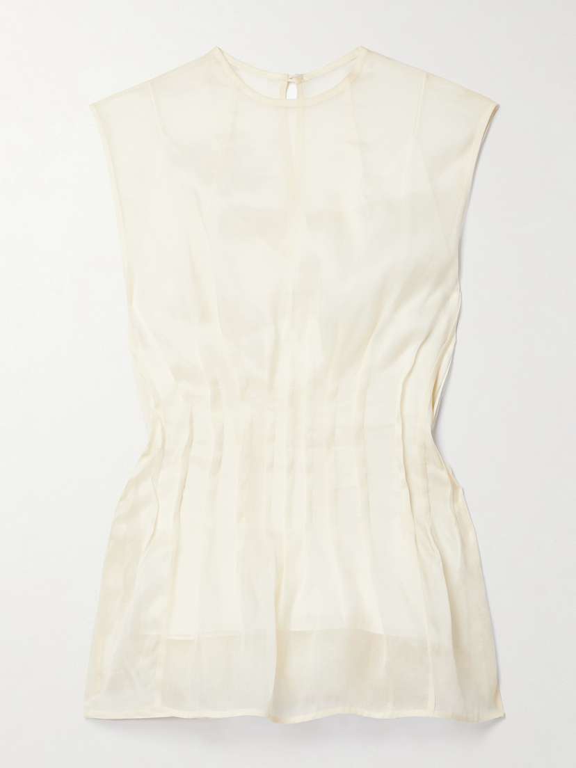 Khaite Westin Pintucked Silk-organza Top