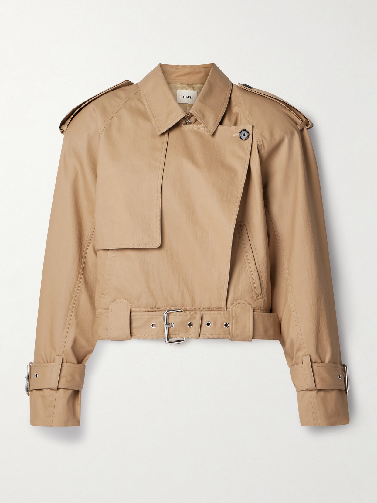 Shop Khaite Hammond Cropped Belted Cotton-blend Twill Trench Coat In Brown
