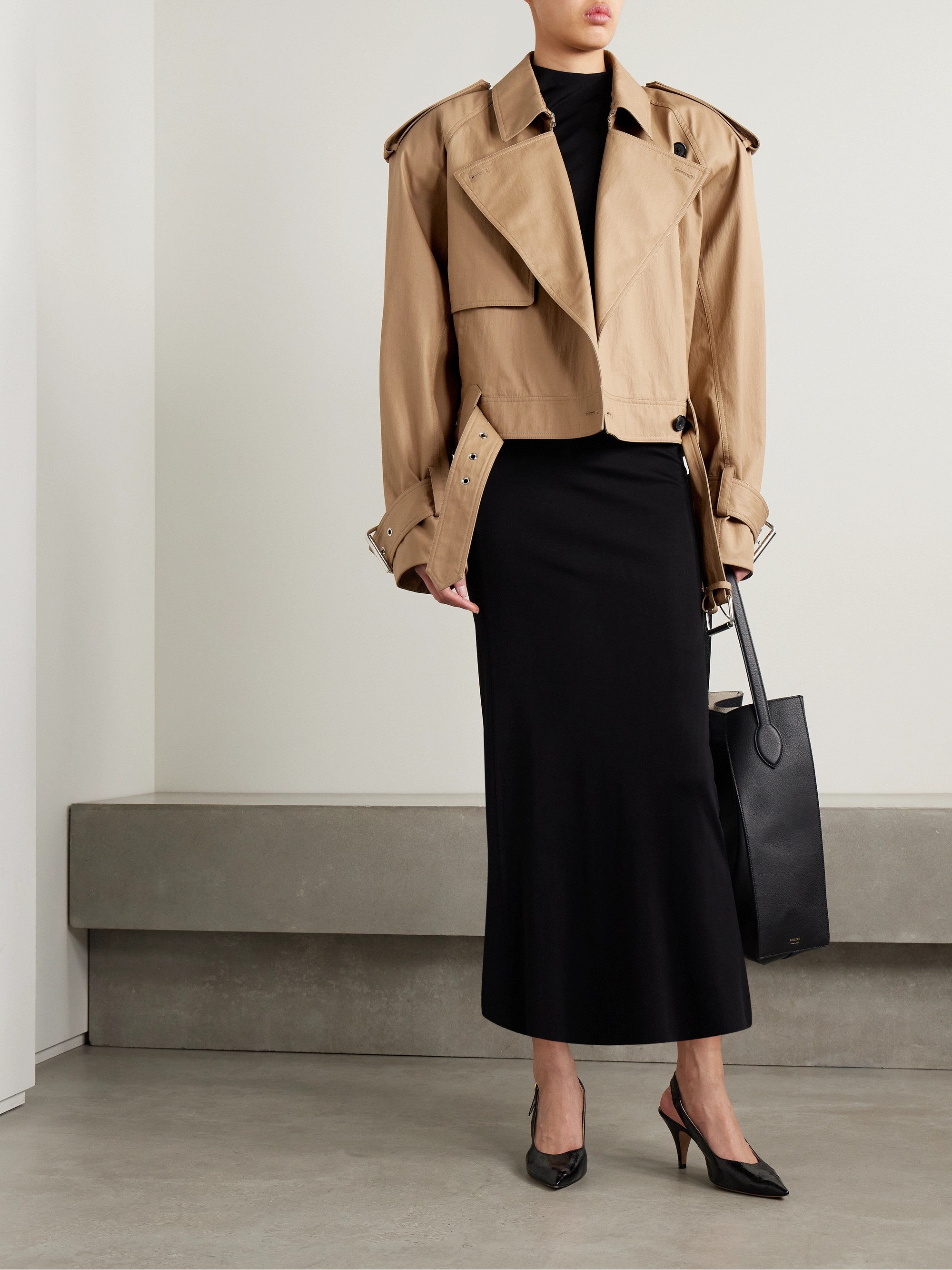 KHAITE Hammond cropped belted cotton-blend twill trench coat thumbnail