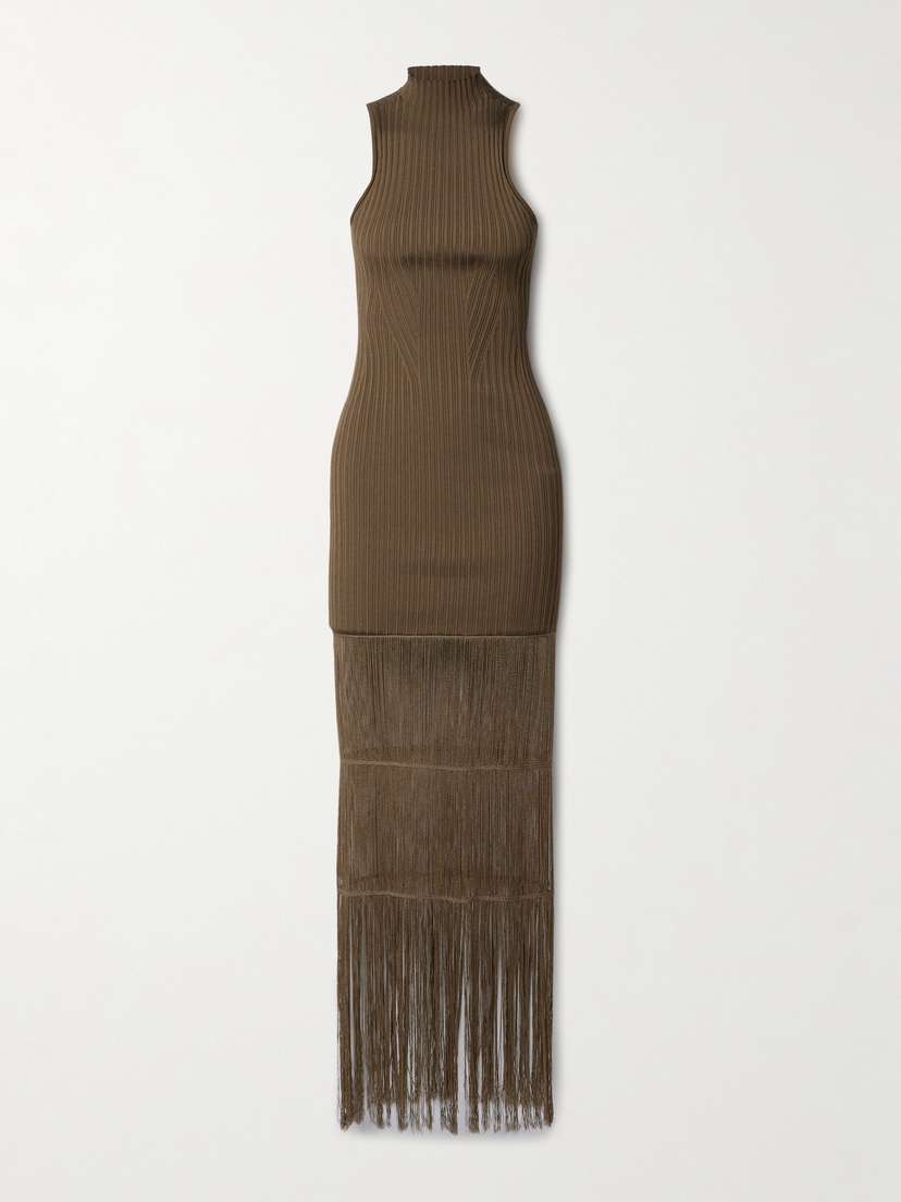 Khaite Zare Fringed Ribbed-knit Maxi Dress