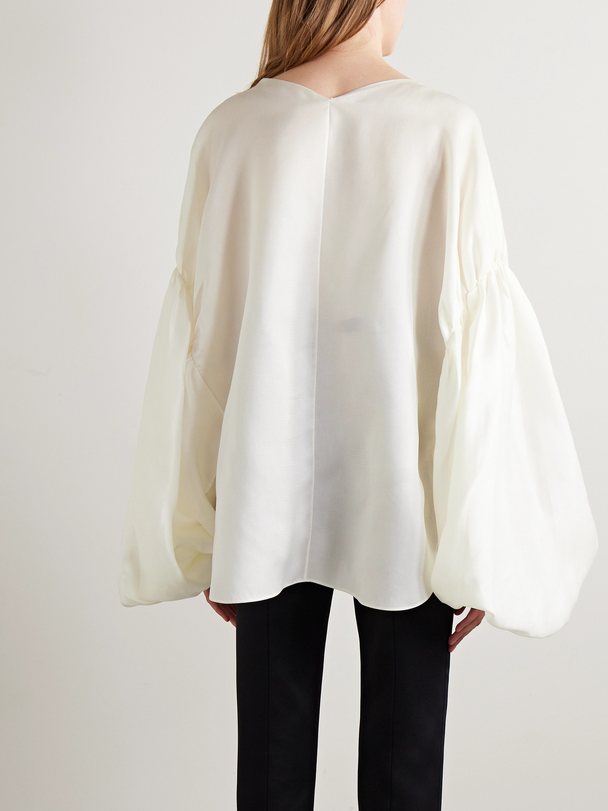 Khaite Quico Balloon-sleeve Oversized Silk Blouse In White