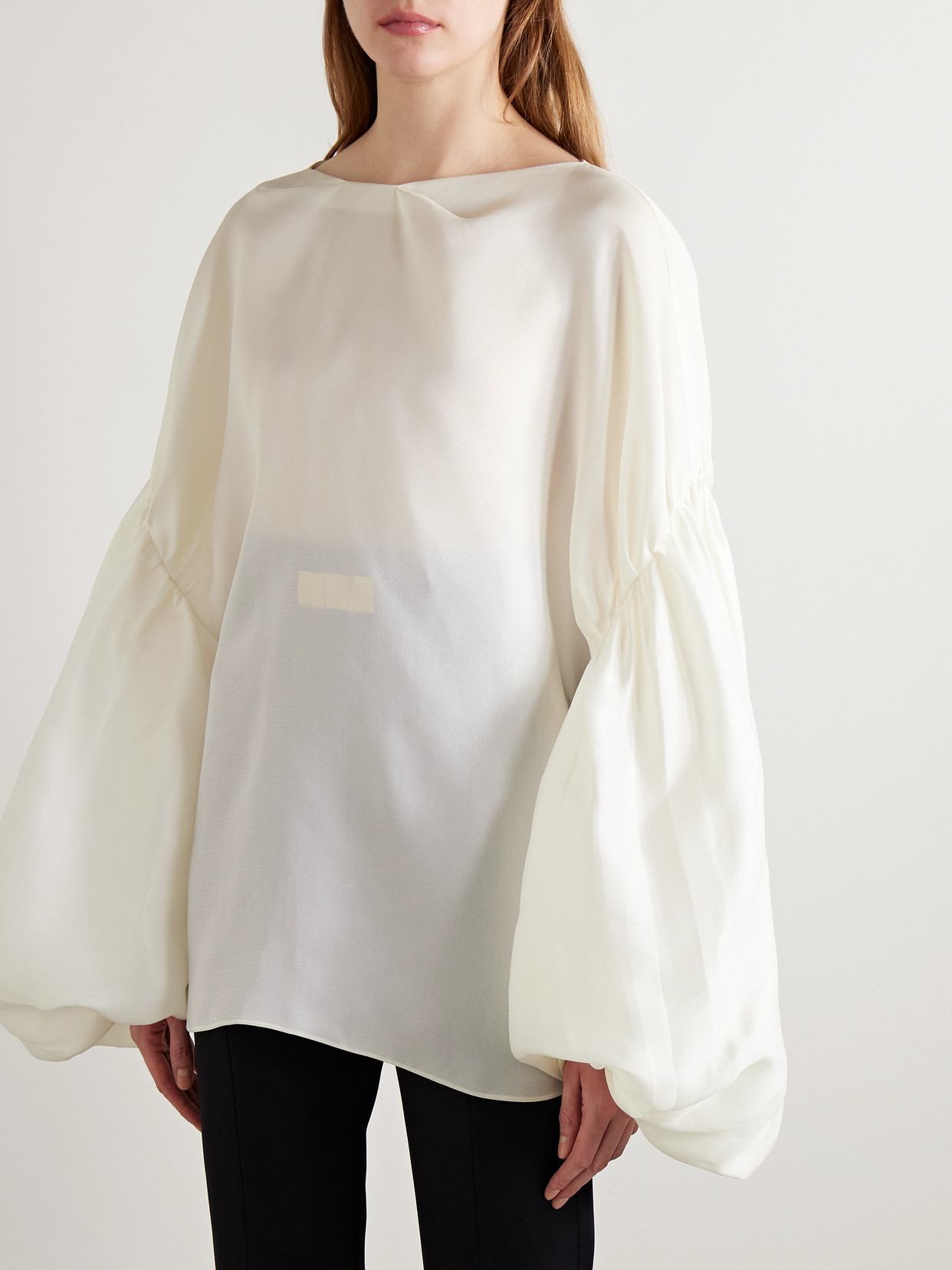 Khaite Quico Balloon-sleeve Oversized Silk Blouse In White