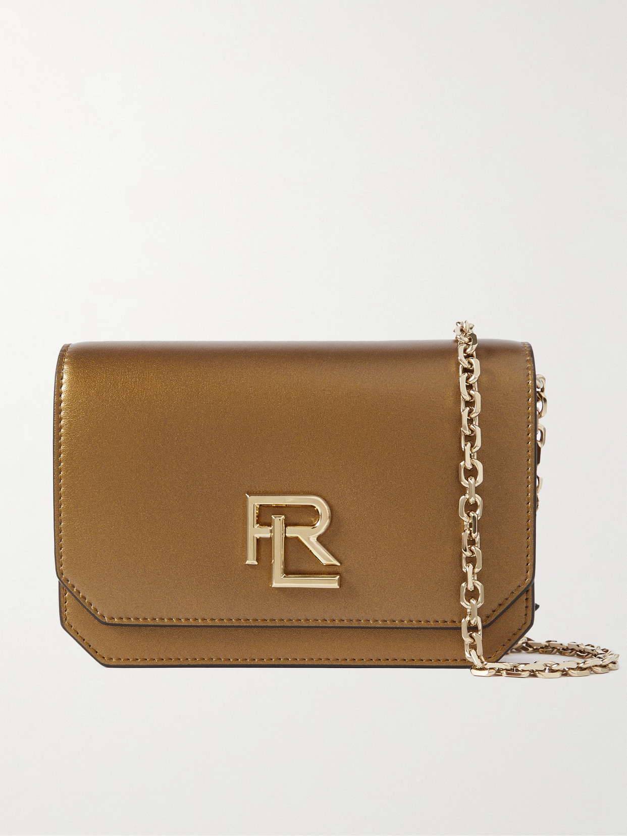 Ralph Lauren Metallic Leather Shoulder Bag In Brown