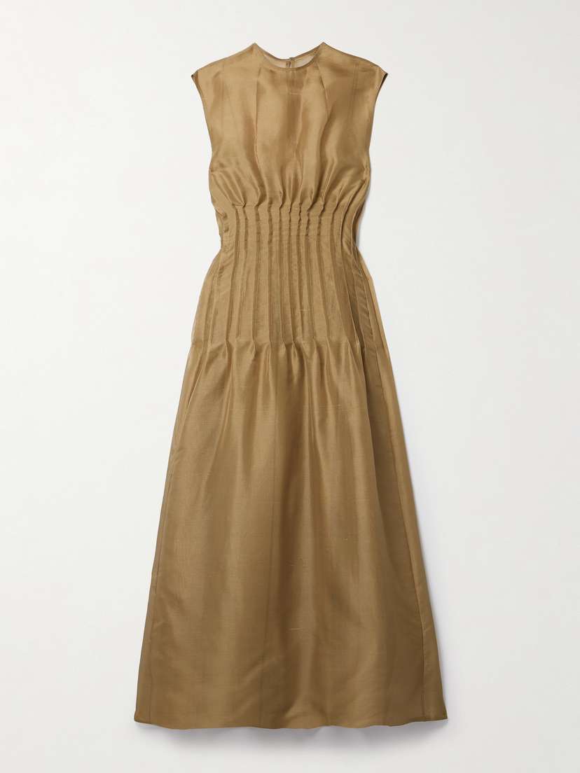 Khaite Wes Pintucked Silk-organza Maxi Dress