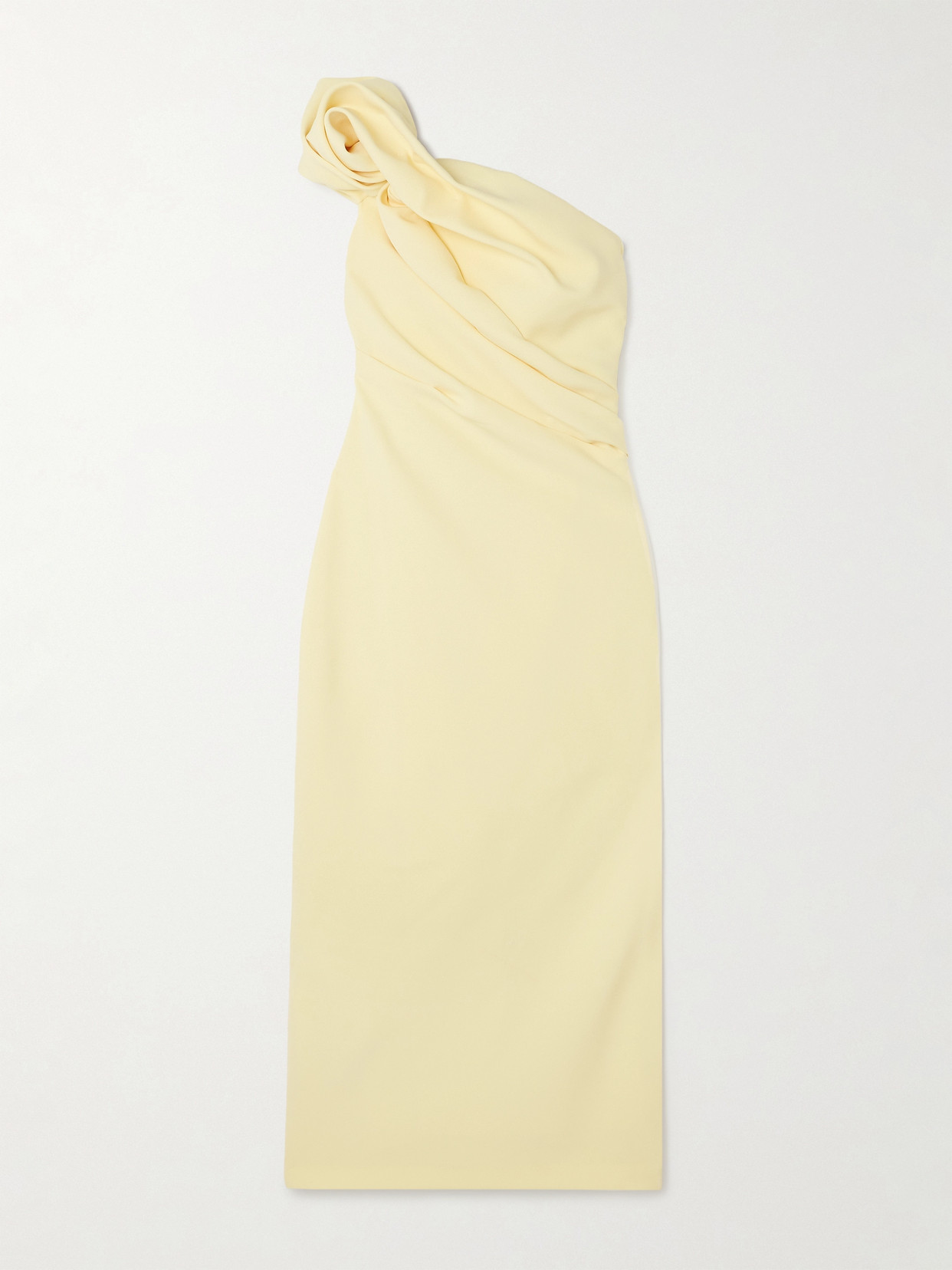 Safiyaa Granalle One-shoulder Gathered Stretch-crepe Midi Dress In Yellow