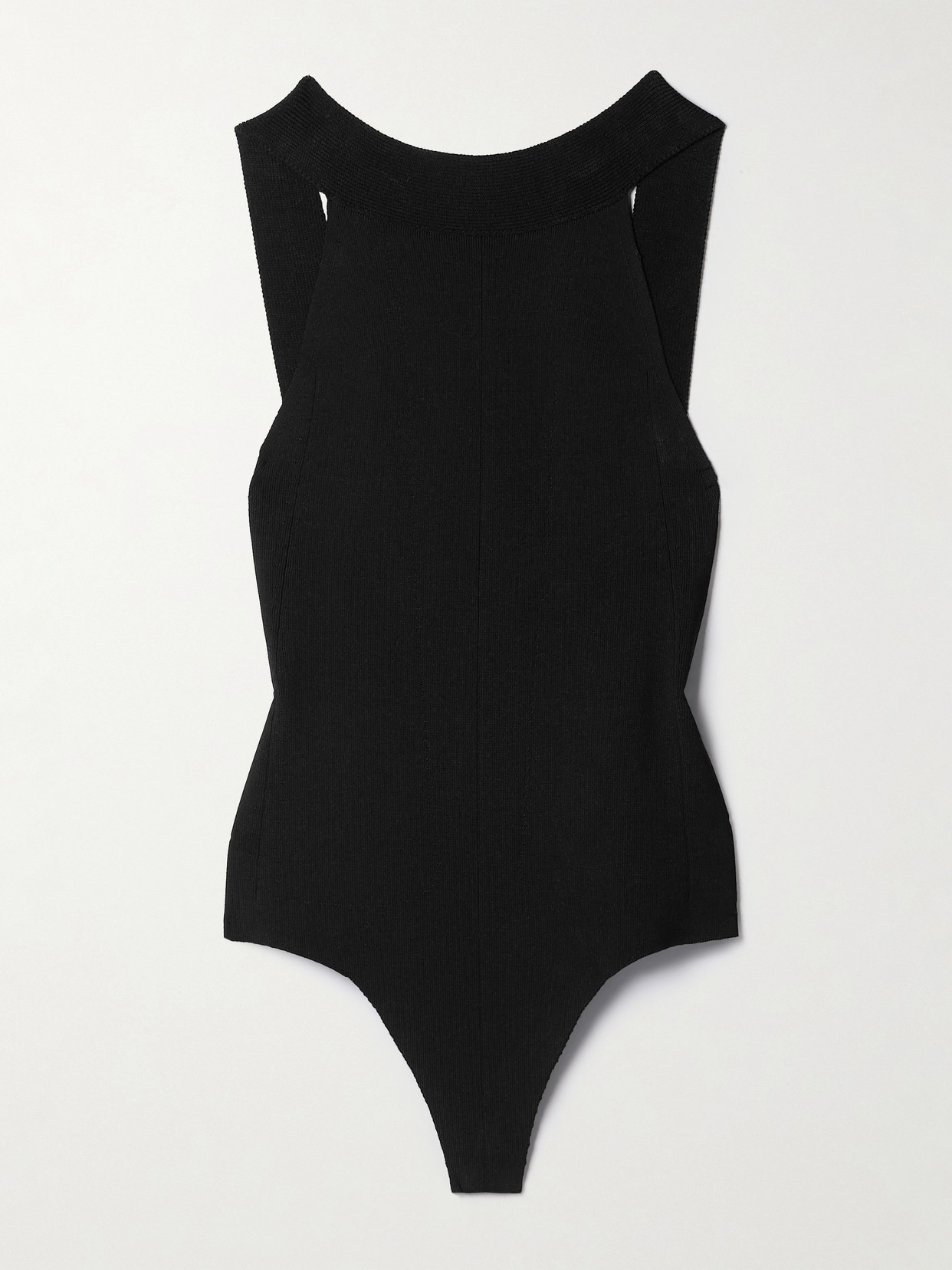 Shop Khaite Campagna Open-back Stretch-knit Thong Bodysuit In Black