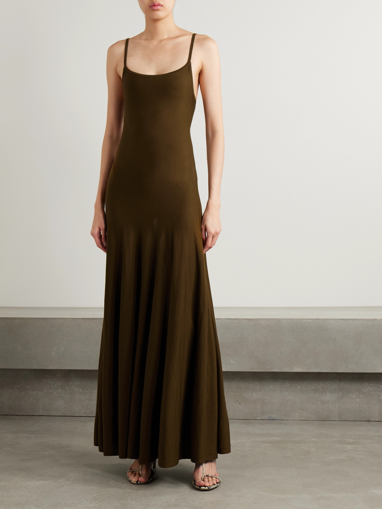 Khaite Ember Merino Wool-blend Maxi Dress In Green
