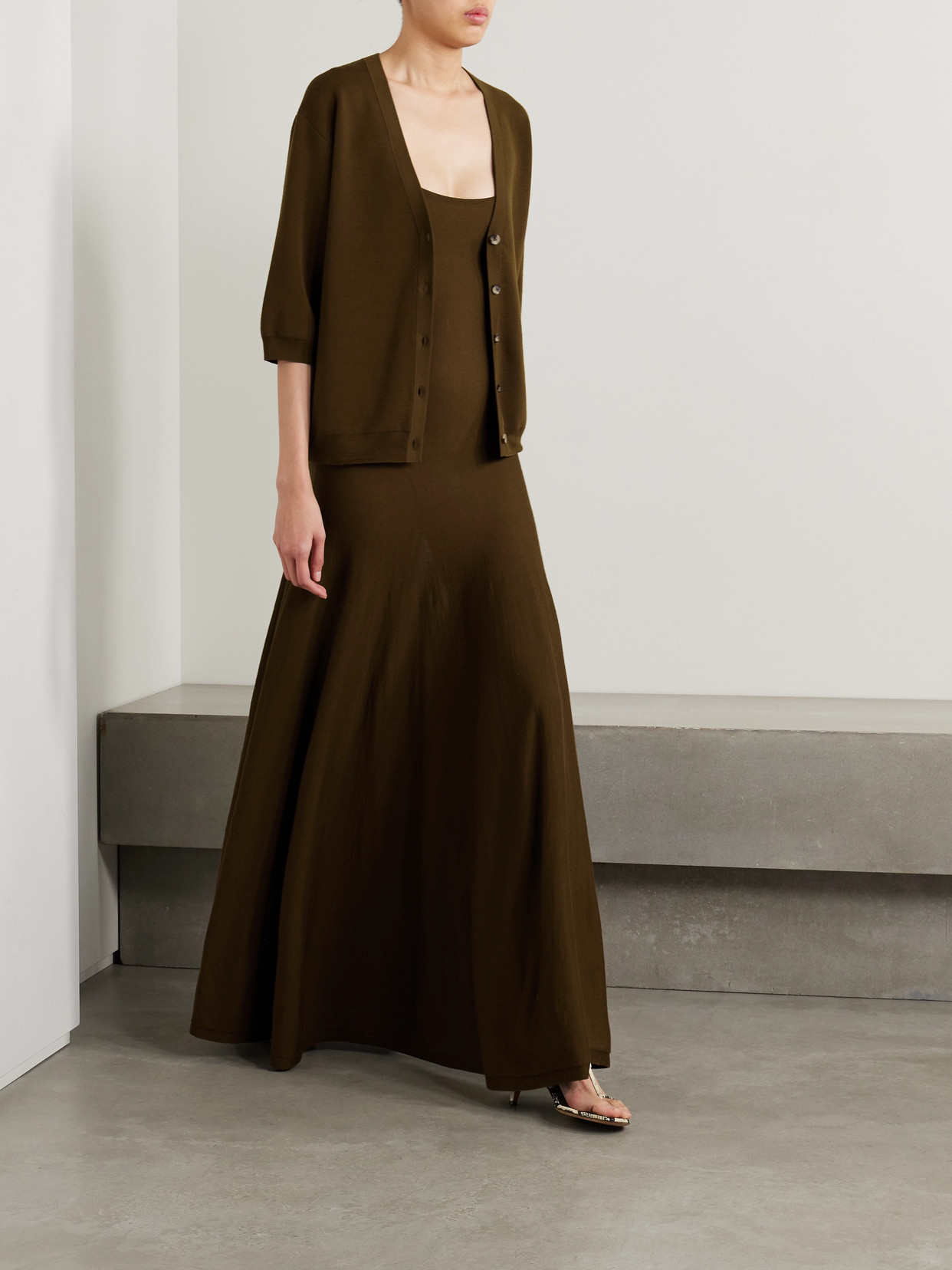 Khaite Ember Merino Wool-blend Maxi Dress In Green