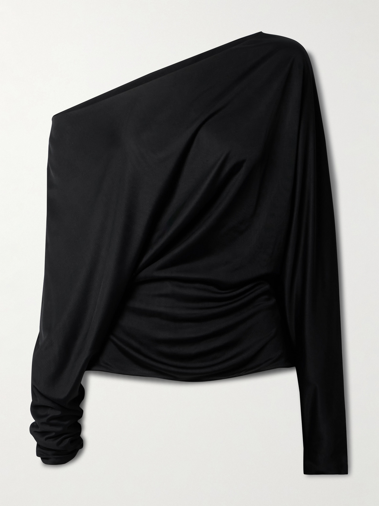 KHAITE - Juno Off-the-shoulder Gathered Satin-jersey Top - Black