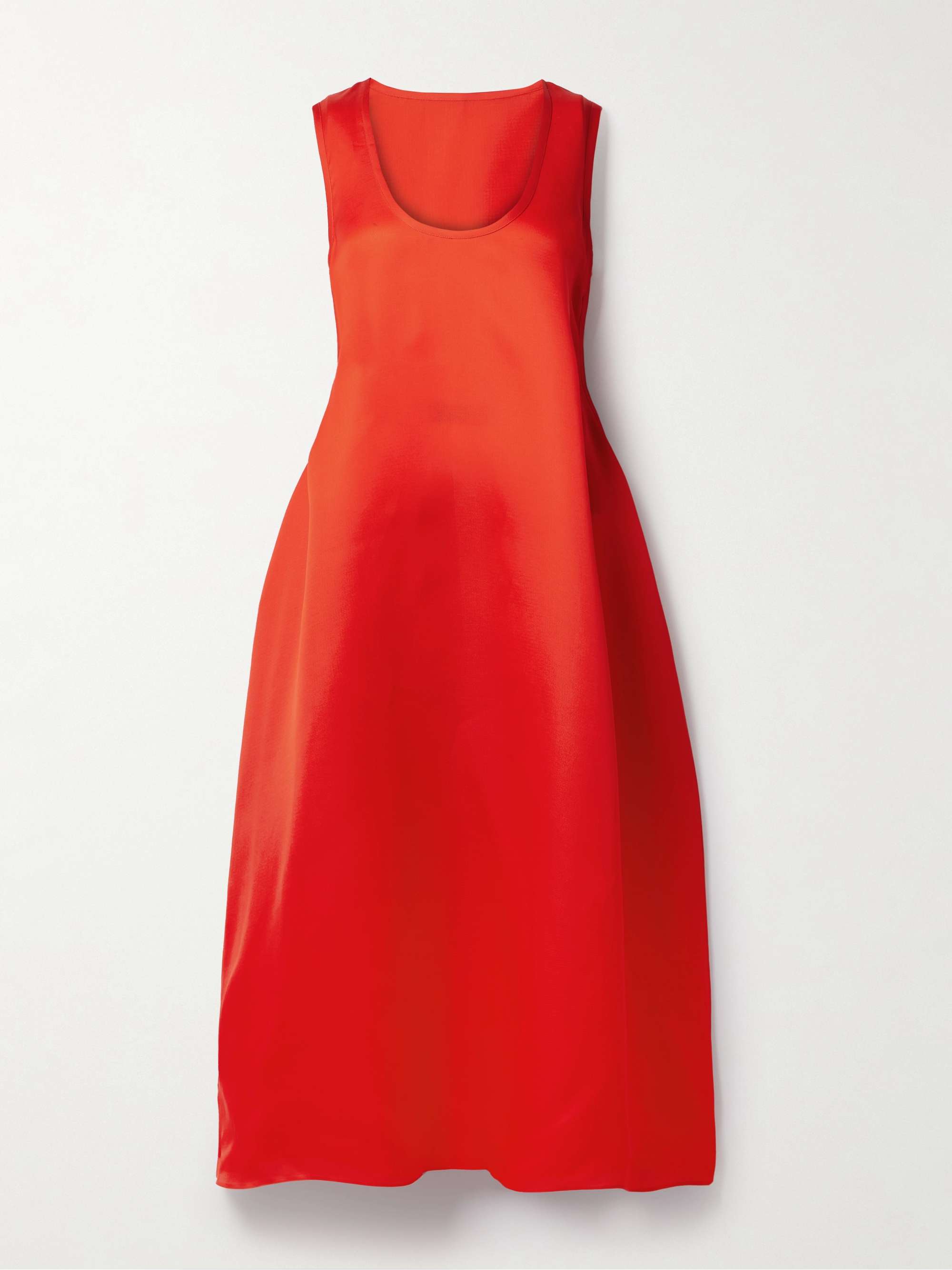 khaite red dress Khaite Wes Pleated Silk Maxi Dress In Red