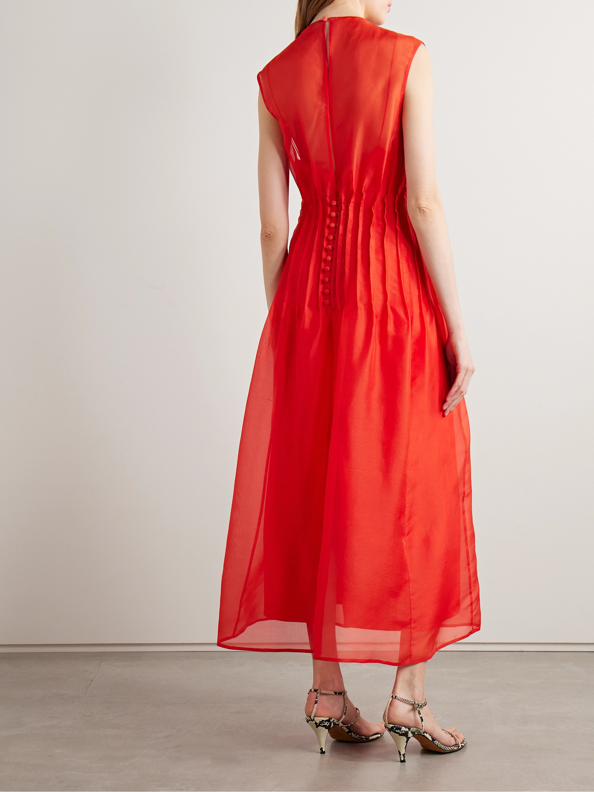 KHAITE Wes pintucked silk-organza maxi dress thumbnail