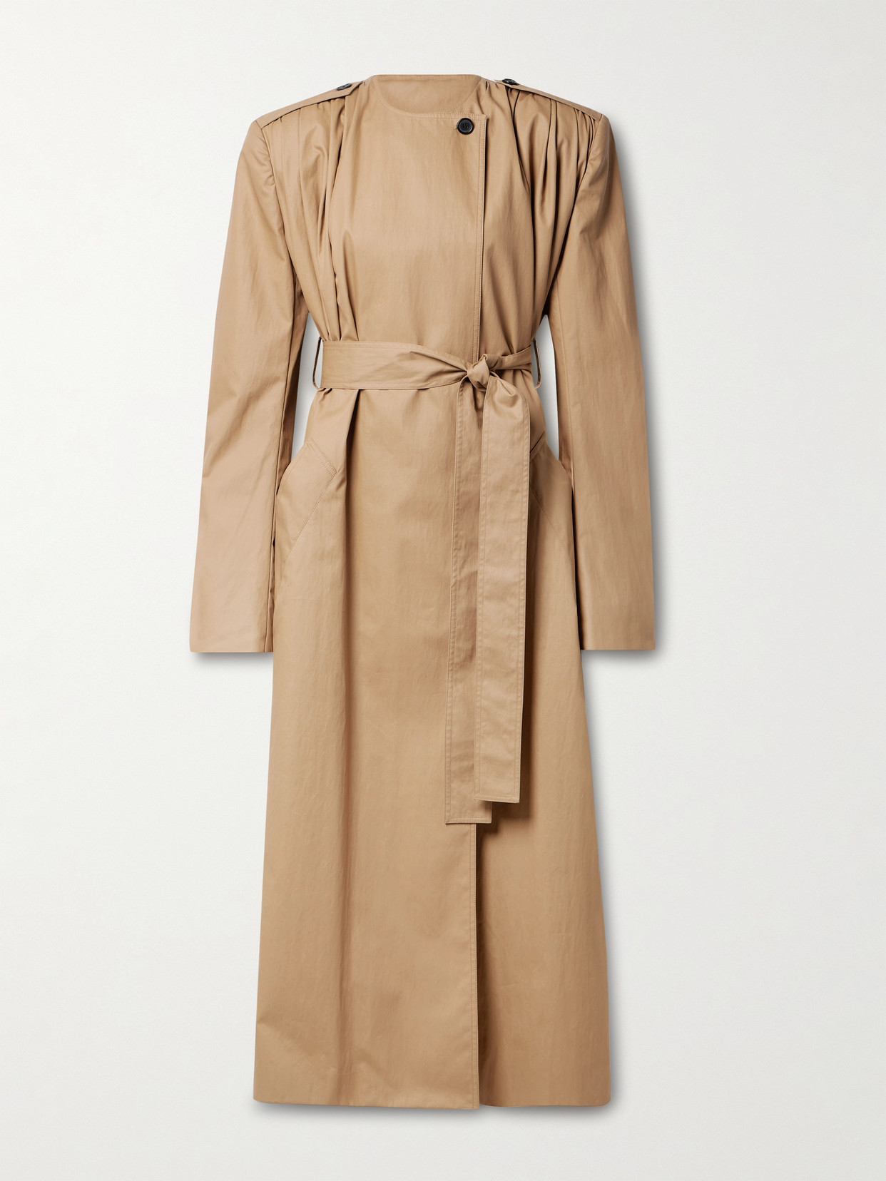 Khaite Minnler Belted Coated Cotton-blend Trench Coat In Brown