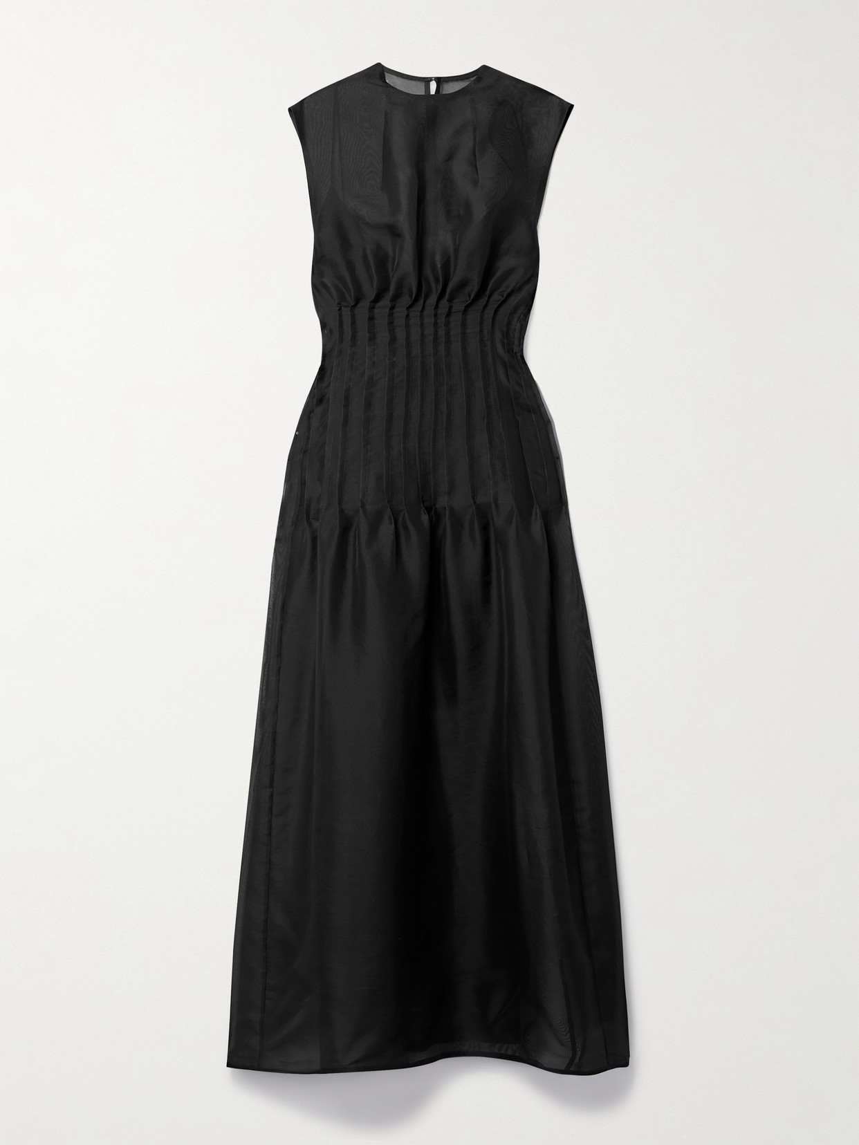 Shop Khaite Wes Pintucked Silk-organza Maxi Dress In Black